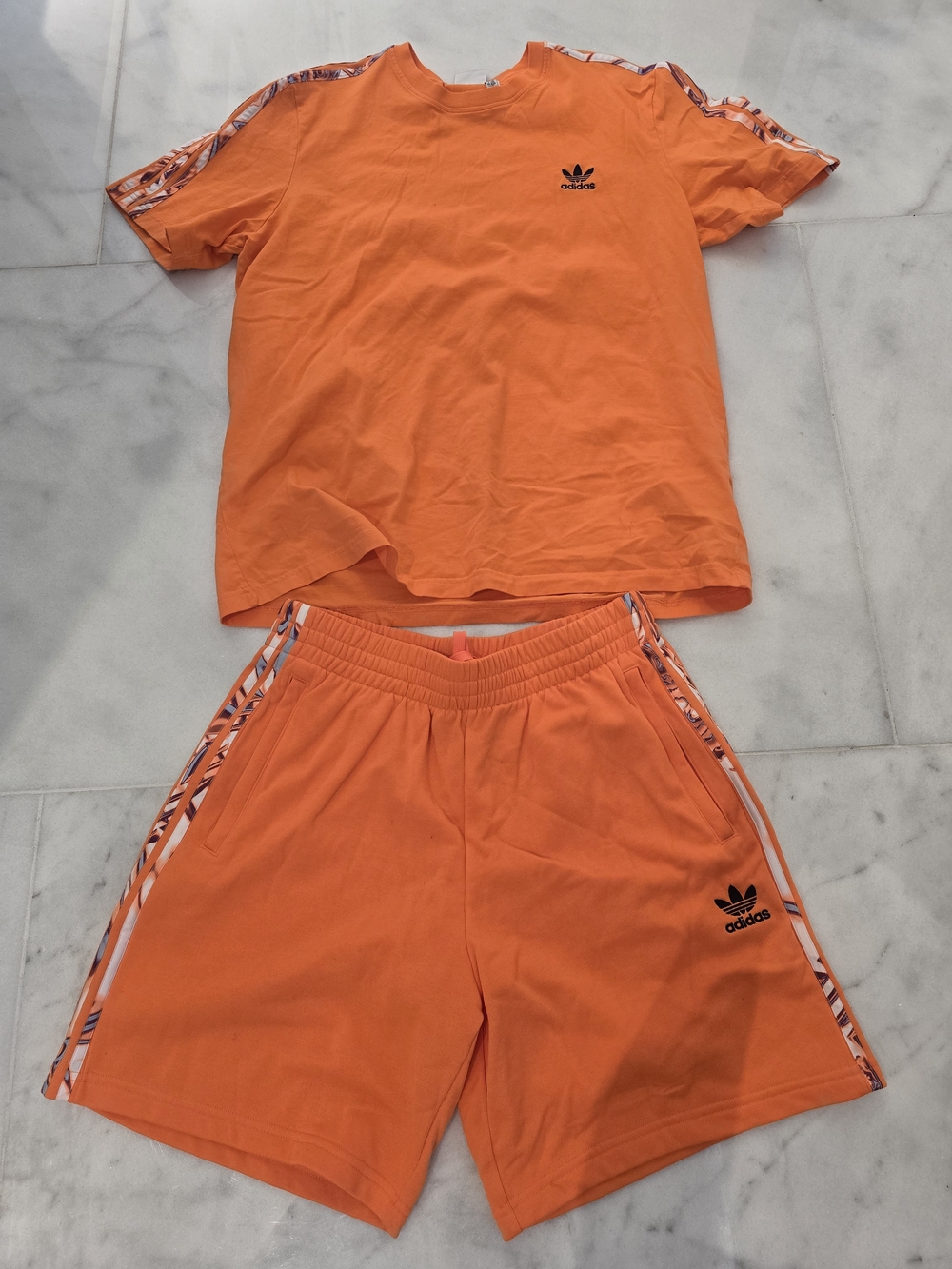Adidas Orange Trefoil Tee & Shorts Set